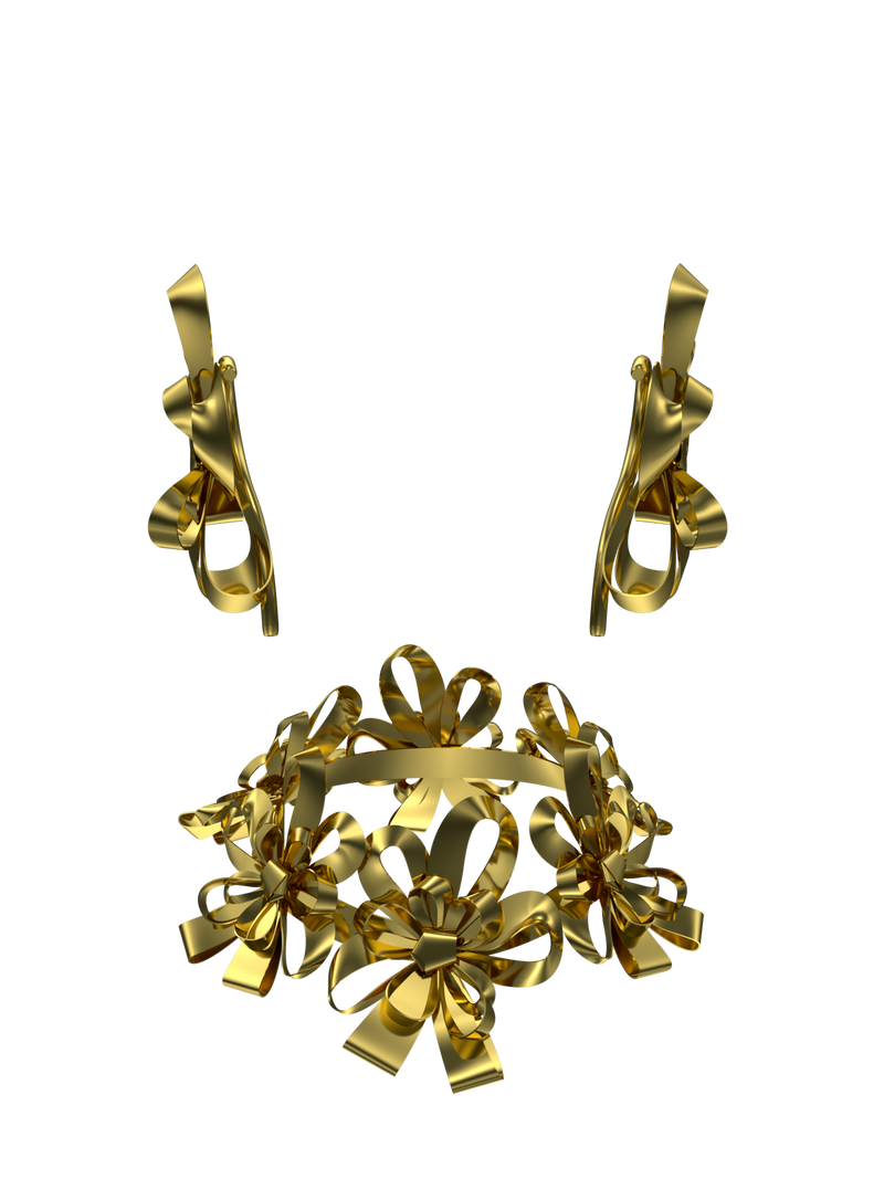Golden Ribbon Flower Clips & Necklace