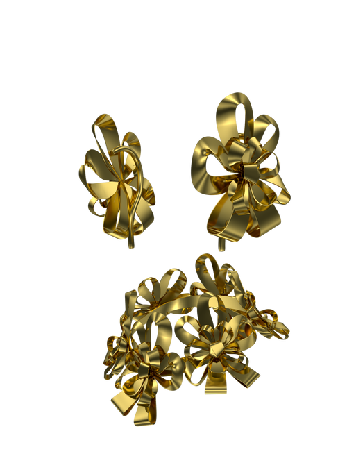 Golden Ribbon Flower Clips & Necklace