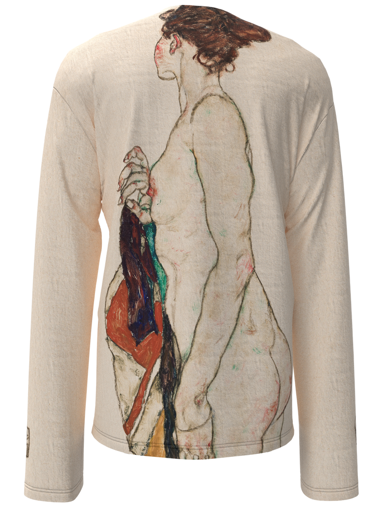Longsleeve - Standing Nude woman with a Patterned Robe