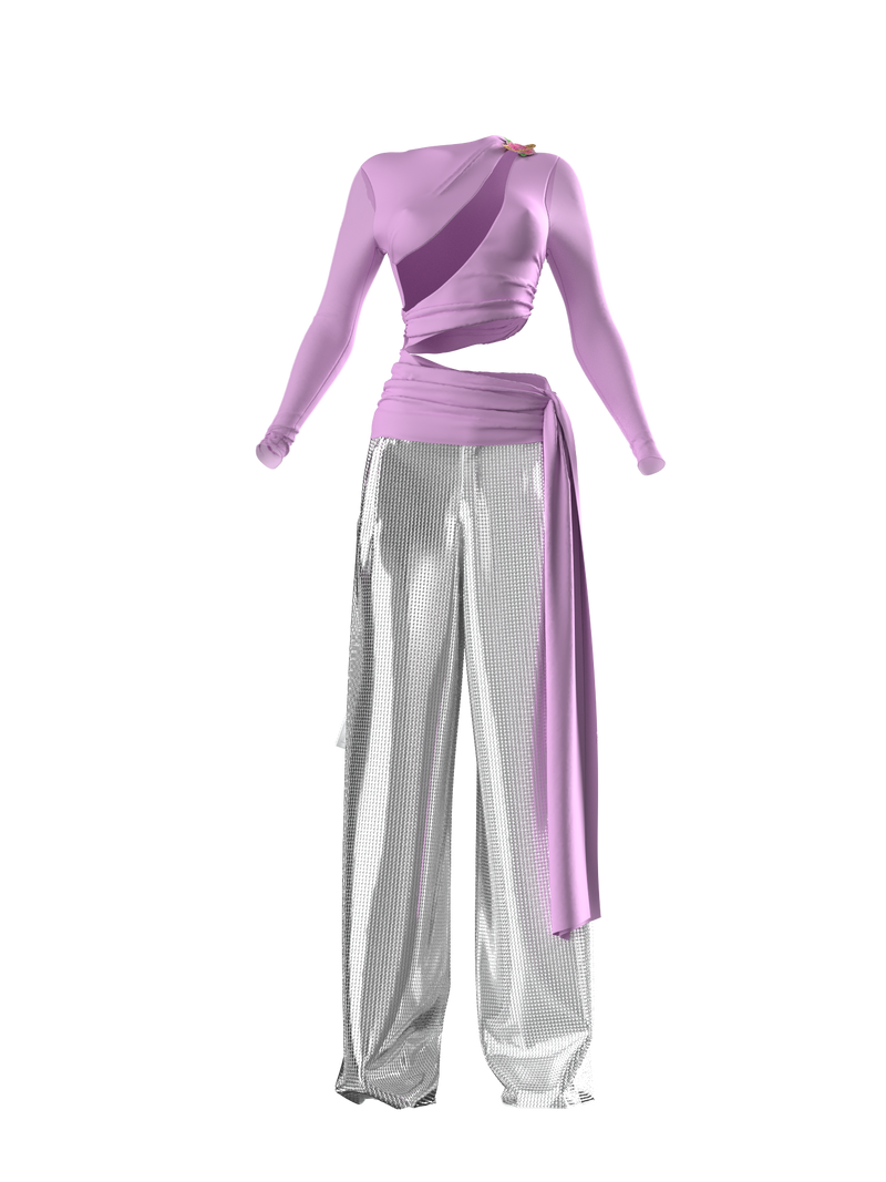 Sequin Silver Set With Purple Top