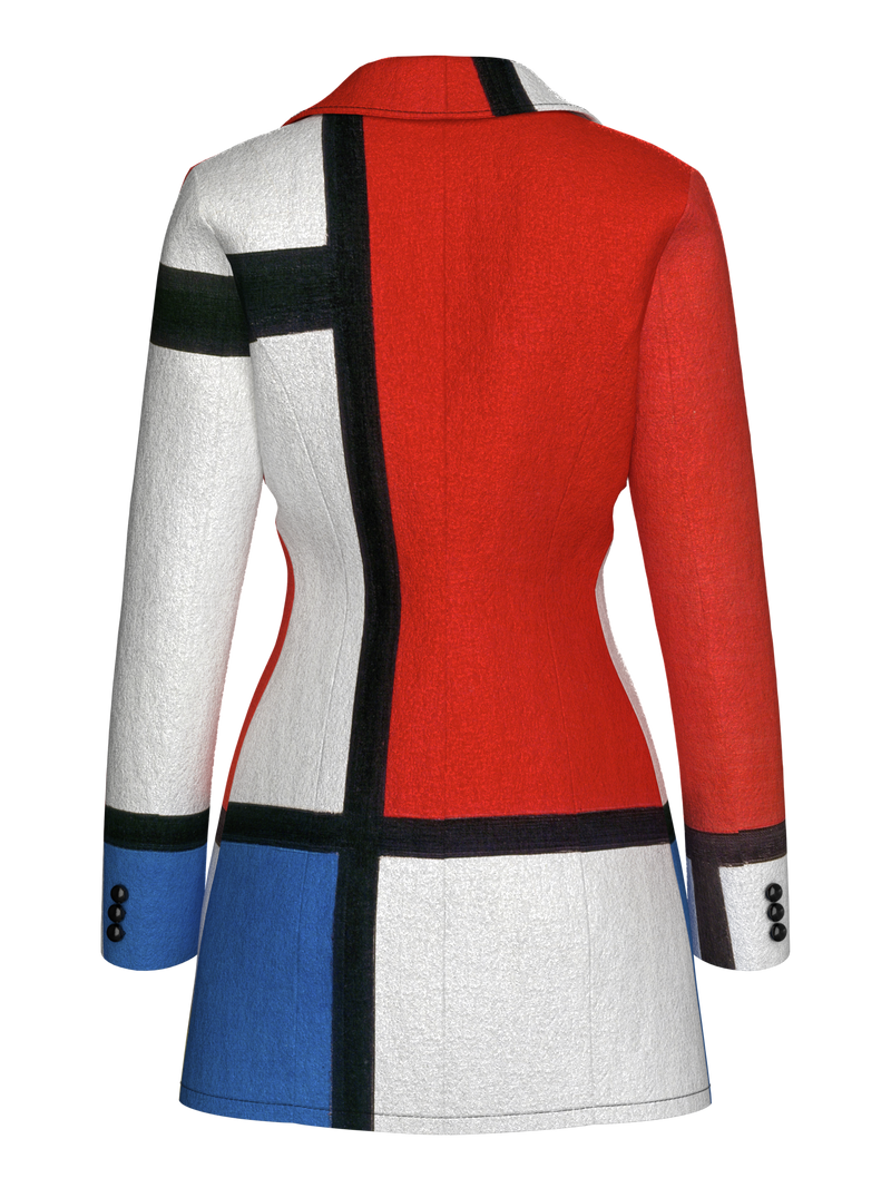 Blazer Dress-Composition with Red,Blue and Yellow
