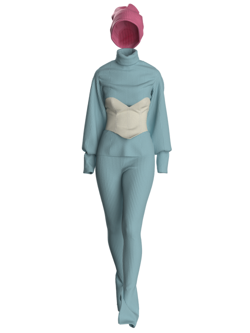Knitted Suit with Corsage and Hat by Aschno