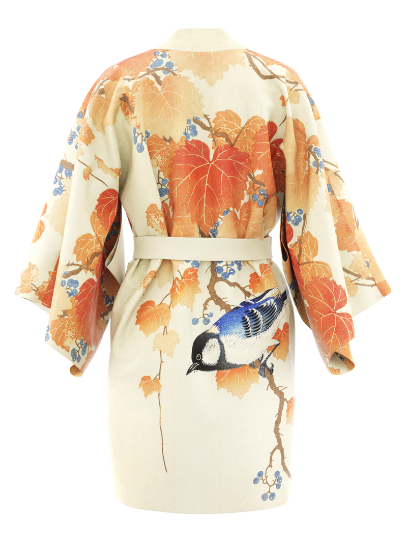 Kimono female short- Great tit on paulownia branch