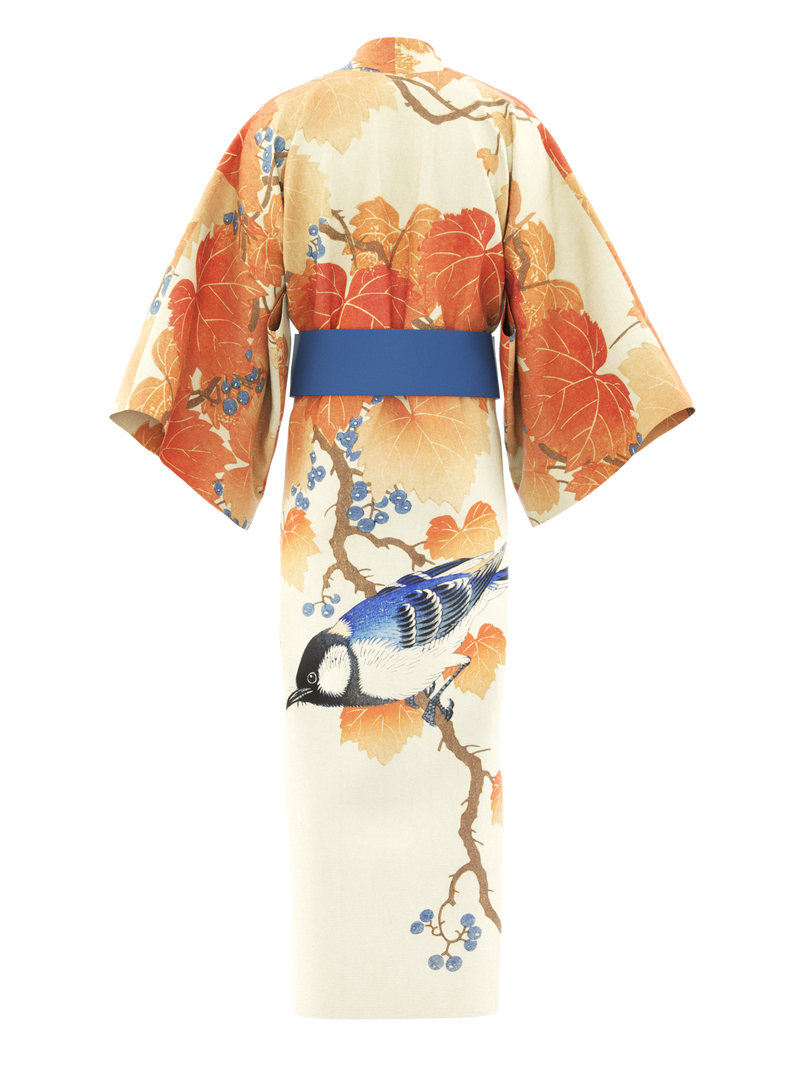 Kimono male long - Great tit on paulownia branch