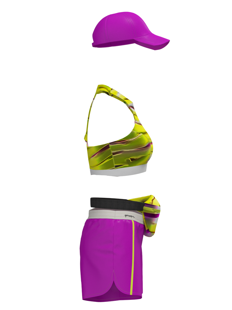 two-piece sport wear with shorts & banana bag & hat
