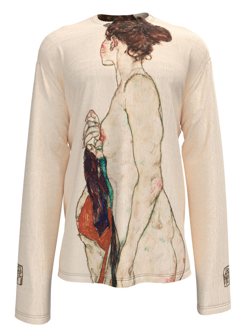 Longsleeve - Standing Nude woman with a Patterned Robe