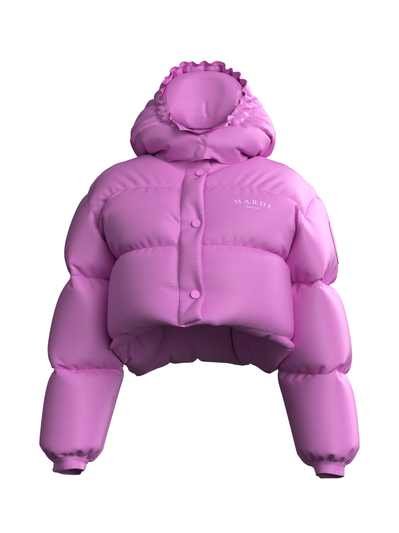 Crop Lettering Puffy Jacket PINK
