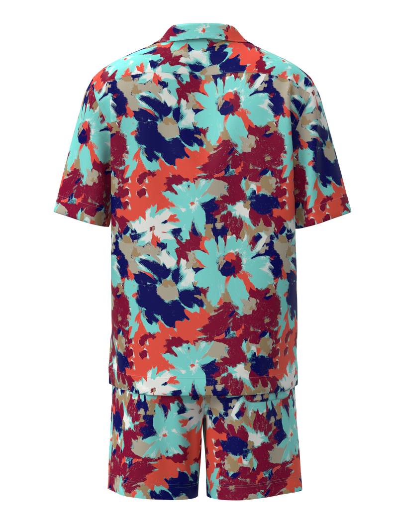 Floral Printed Woven Bowling Shirt & Matching Swim Trunk