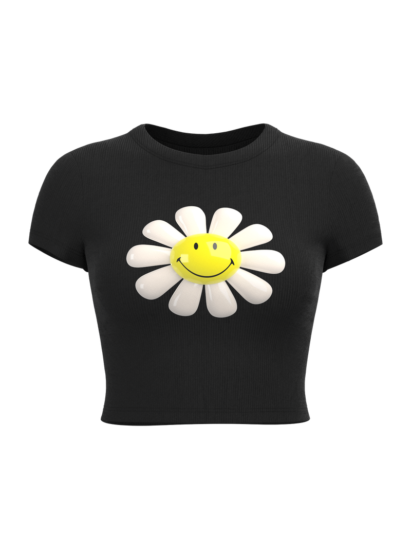 Short sleeve T-shirt with a daisy Smiley® print