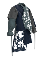 YMDH: Multi-layers Floating Calligraphy Contrast Denim Monk Blazer Suit Jacket