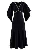 Black Crystal V neck Dress