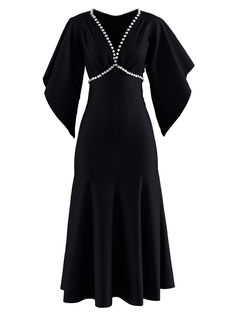 Black Crystal V neck Dress